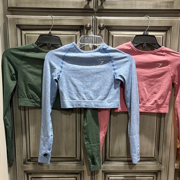 Gymshark Tops - Gymshark Green, Blue, and Pink Long Sleeve Crop Tops
